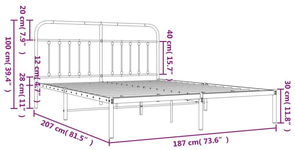 Estrutura de cama com cabeceira 180x200 cm metal branco