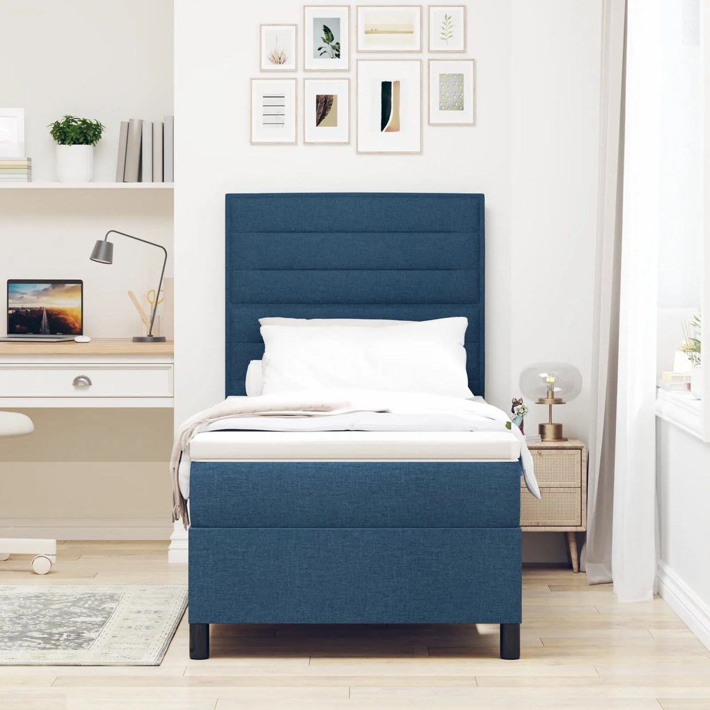 Cama Box Spring com Colchão Azul 90x200 cm Tecido
