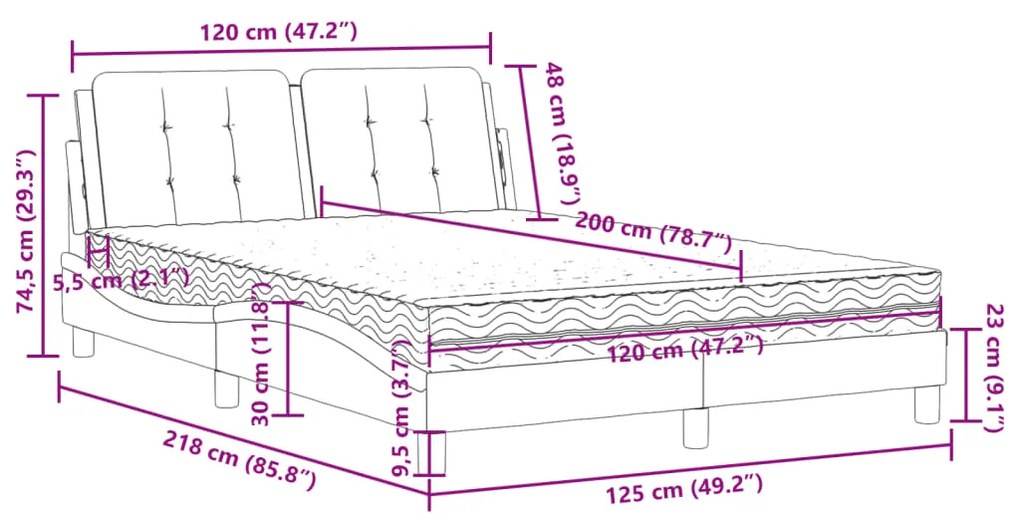 Cama com colchão 120x200 cm couro artificial castanho