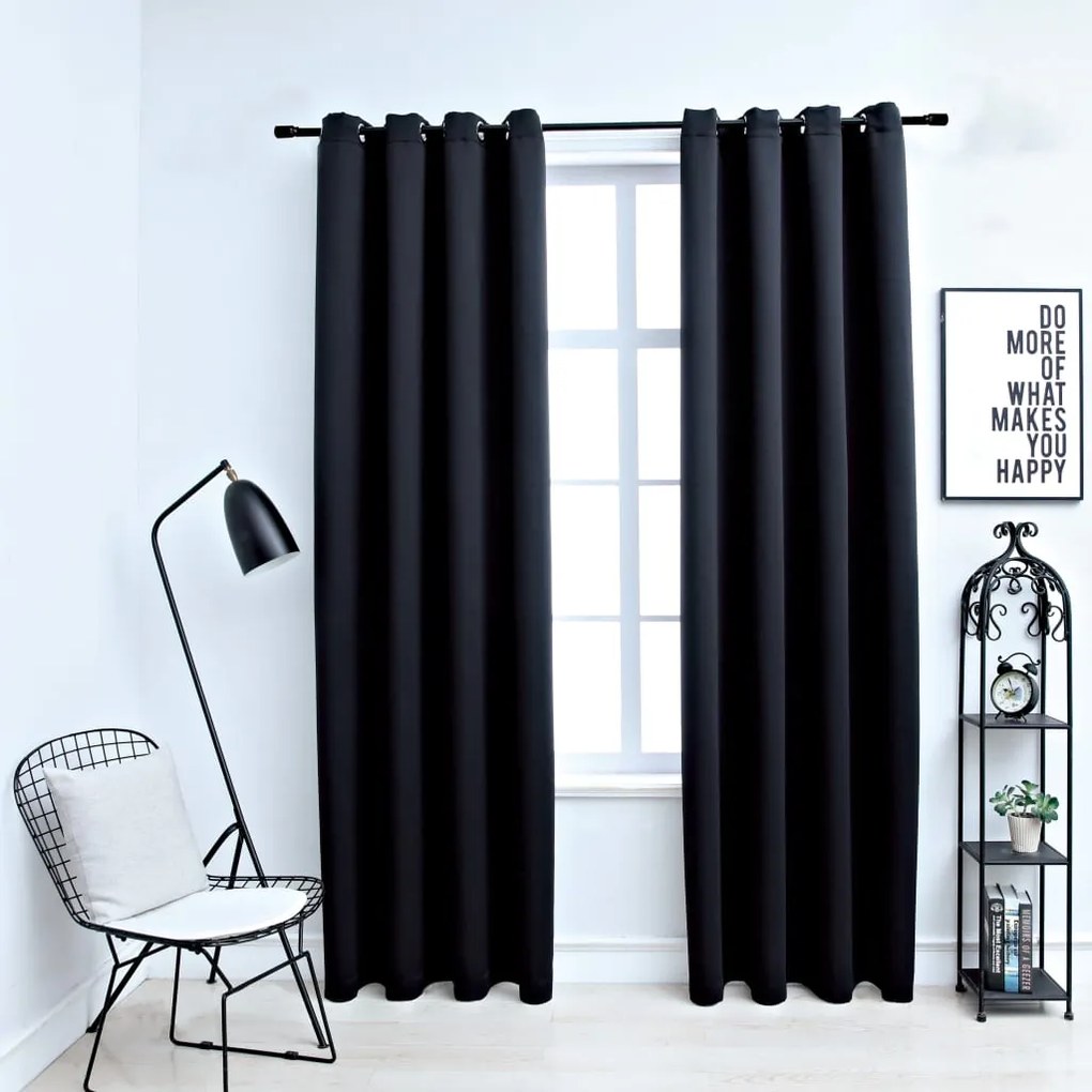 134412 vidaXL Cortinas blackout com argolas em metal 2 pcs 140x245 cm preto