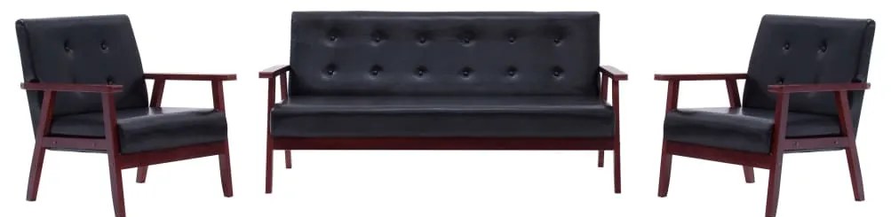 Conjunto de sofás 3 pcs couro artificial preto