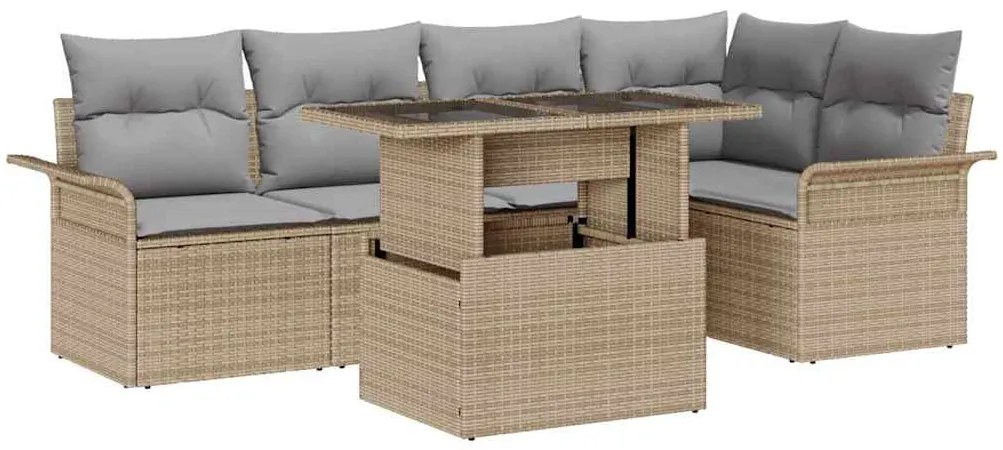 vidaXL Conjunto de Sofá de Jardim 6 Peças da com Almofadas Bejas em Rattan Sintético