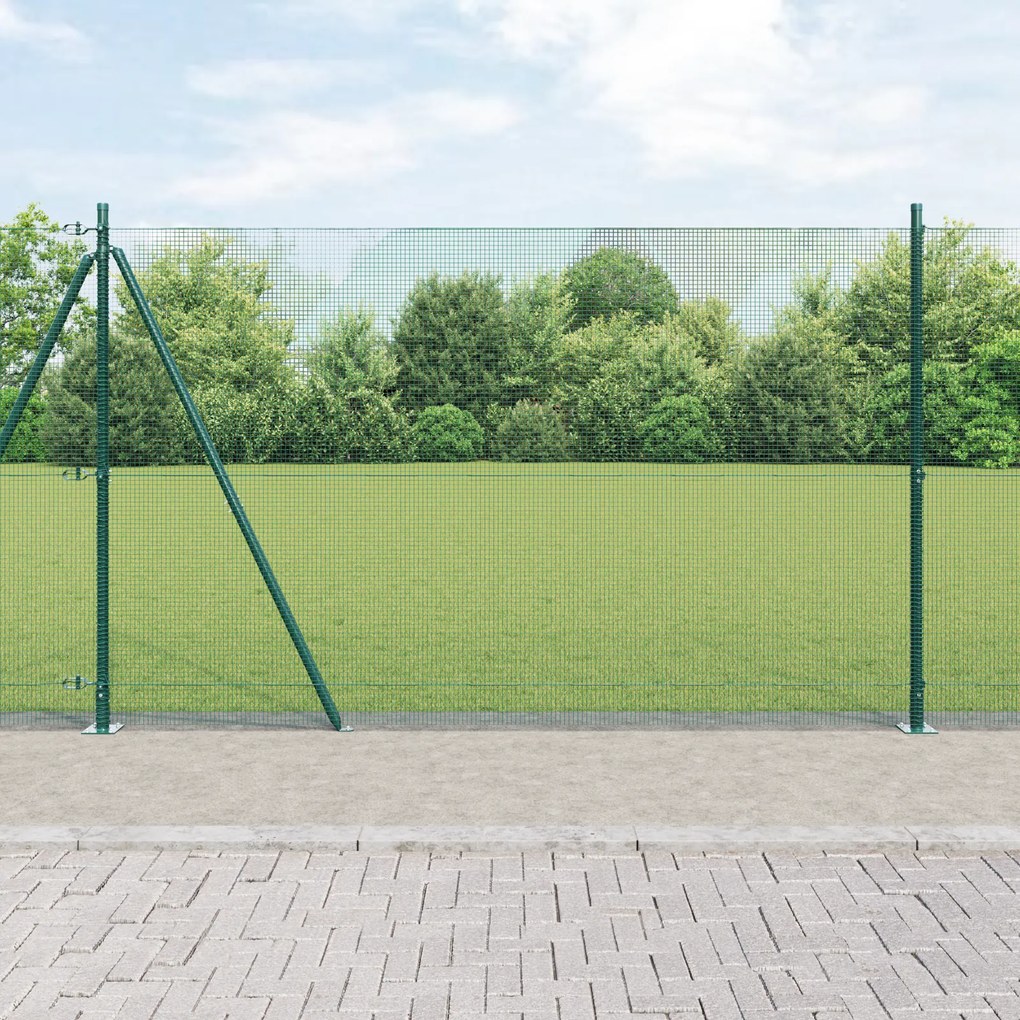 vidaXL Cerca de Fio Soldado com 13 Postes Flangeados Verde 1.5x25 m Aço