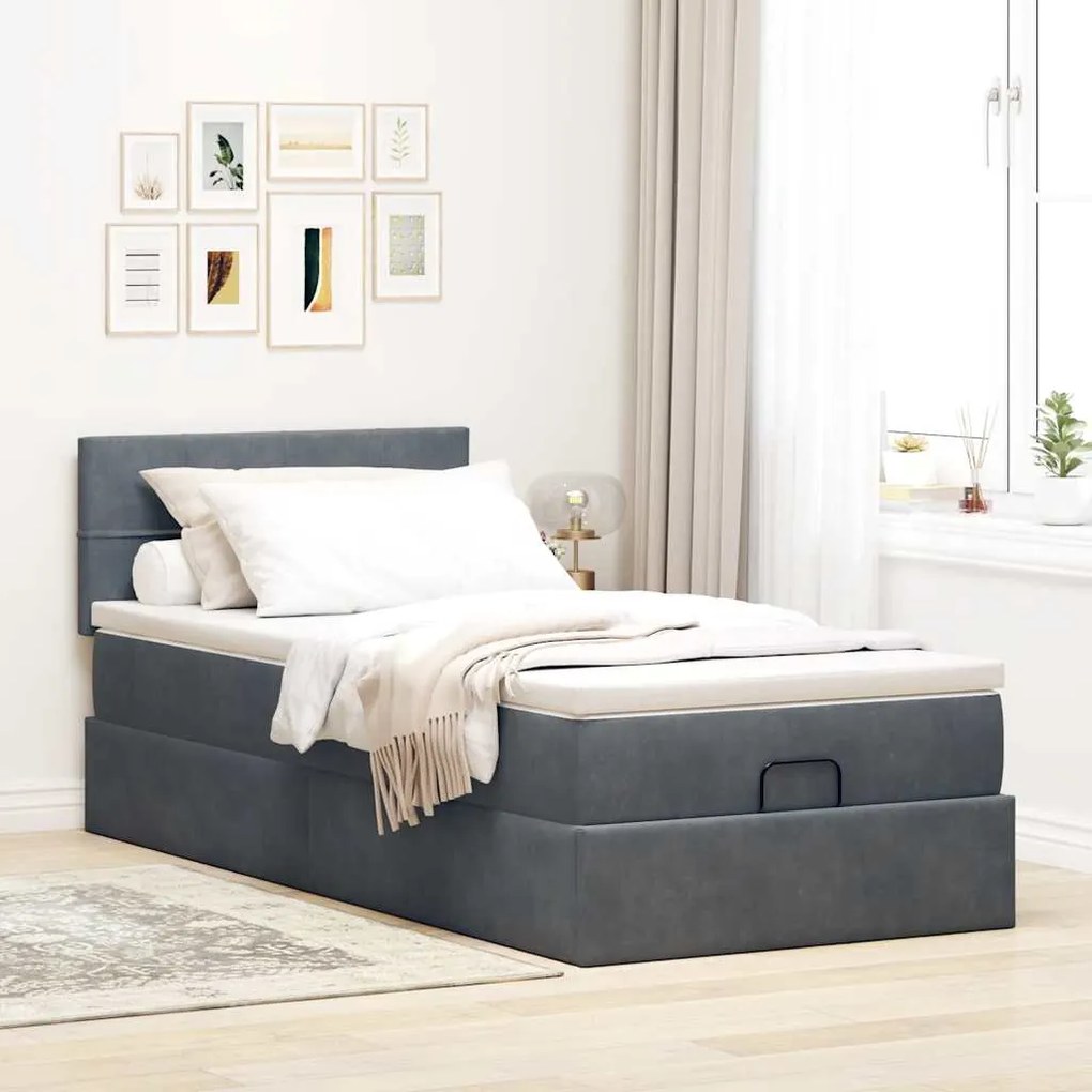 Estrutura cama otomana colchão 90x190 cm veludo cinzento escuro