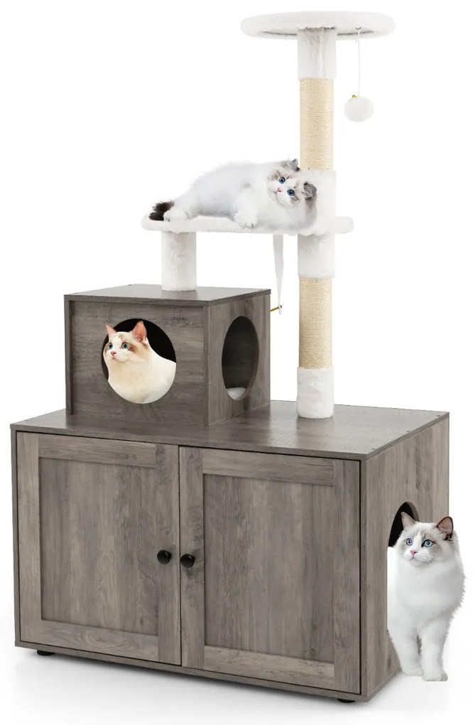 Árvore para gatos com compartimento para caixa de areia e condomínio para gatos - Branco