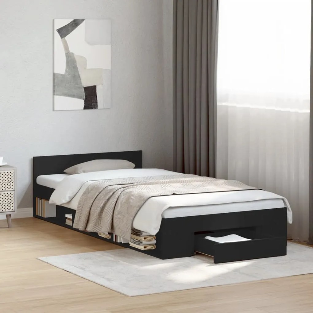 Estrutura cama c/ gaveta 90x190 cm derivados de madeira preto