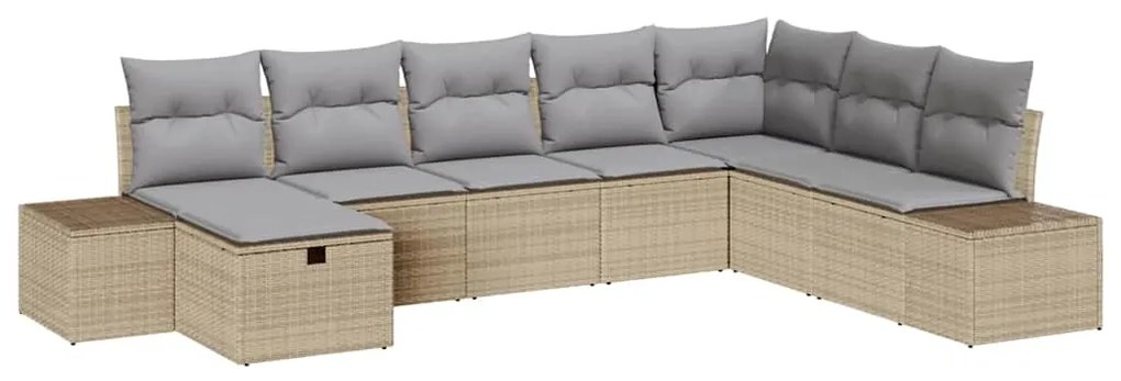 Conjunto de Sofá de Jardim 8 Peças com Almofadas Bege Rattan Poliéster