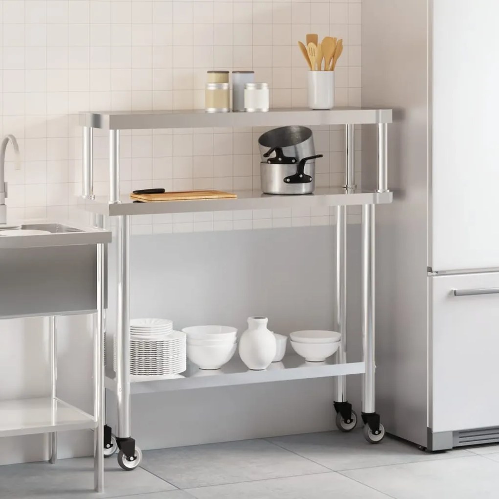 Mesa trabalho cozinha c/ prateleira 110x30x120cm aço inoxidável