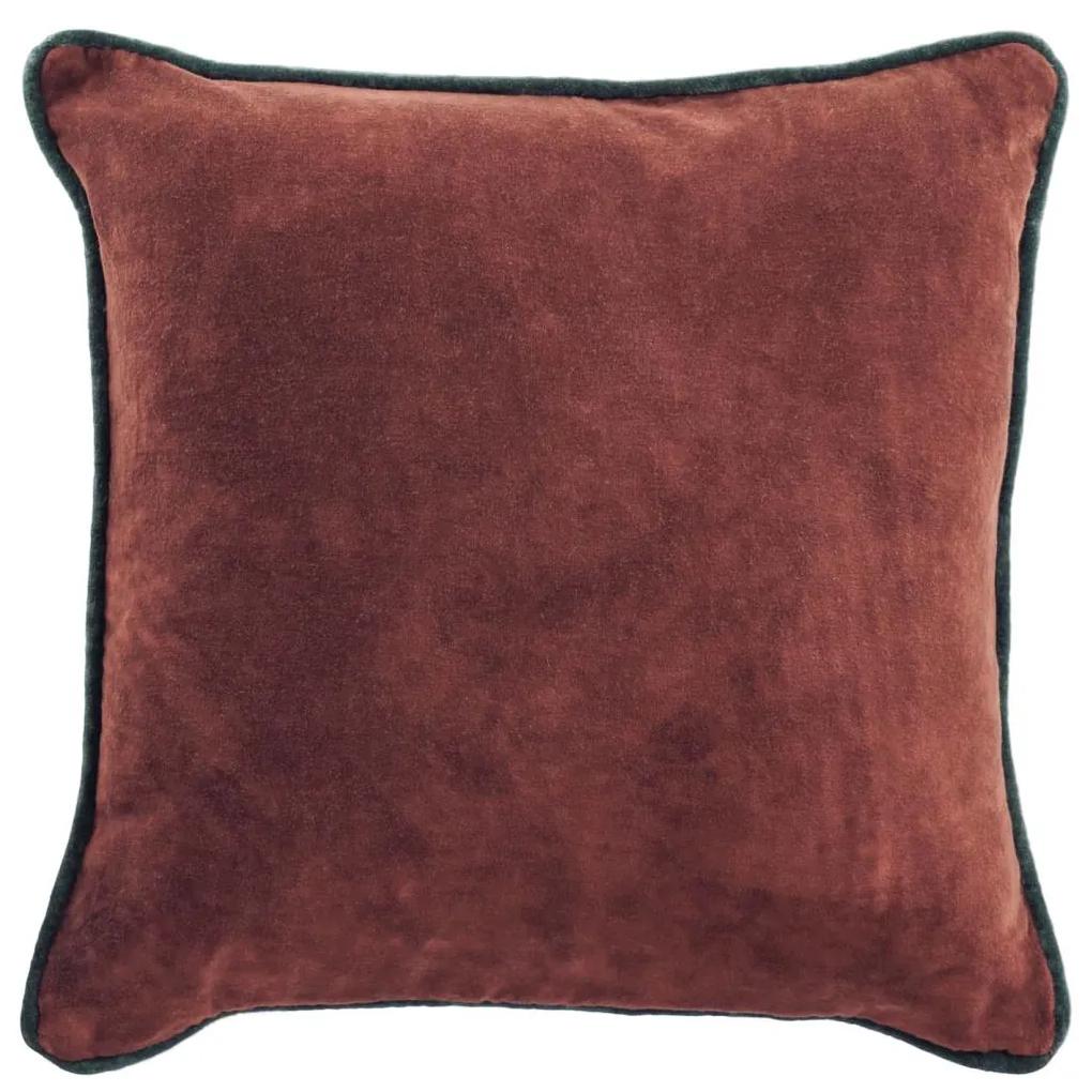 Kave Home - Capa almofada Julina 100 % algodão veludo vermelho e contorno verde 45 x 45 cm