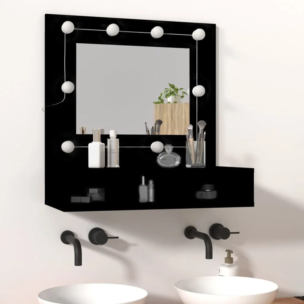 Toucador de Parede com Luzes LED - 60x31,5x62 cm - Cor Preto