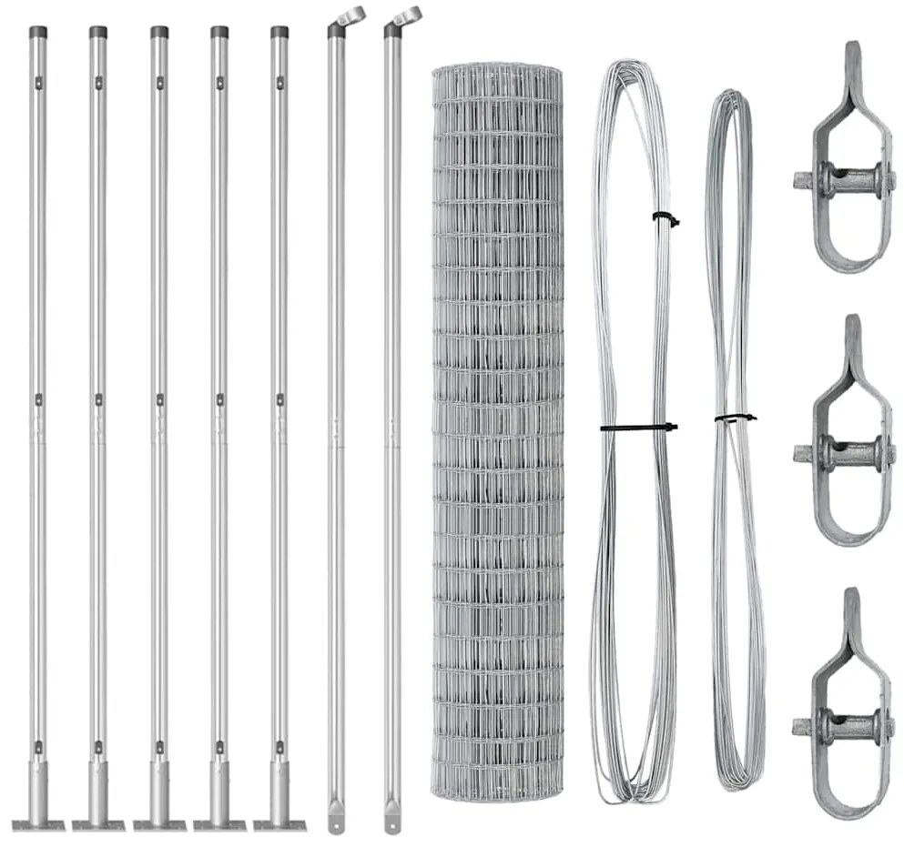 Cerca Euro com 7 postes flangeados, 1,5 x 10m em aço galvanizado