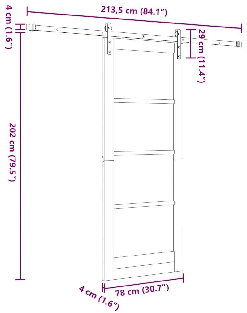 Porta Deslizante vidaXL com Acessórios Branca 78x202 cm Madeira Sólida