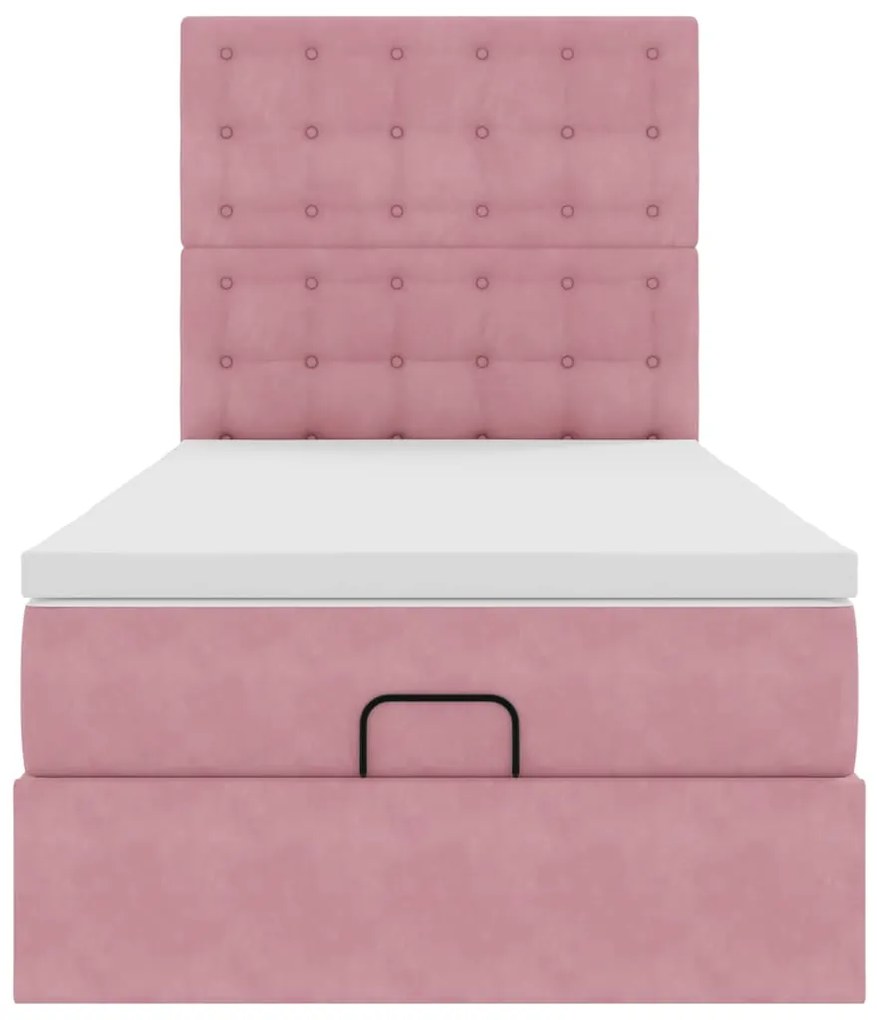 Estrutura de cama otomana com colchões rosa 90x200cm veludo