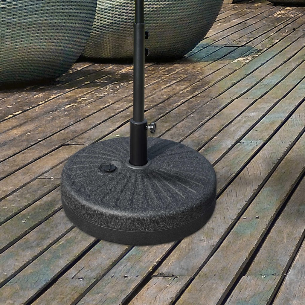 Outsunny Base de Chapéu de Sol de Jardim Recarregável de Água 22kg Suporte de Chapéu de Sol Redondo para Mastros de 38mm/48mm Portátil para Terraço Pátio Ø51x28cm Preto