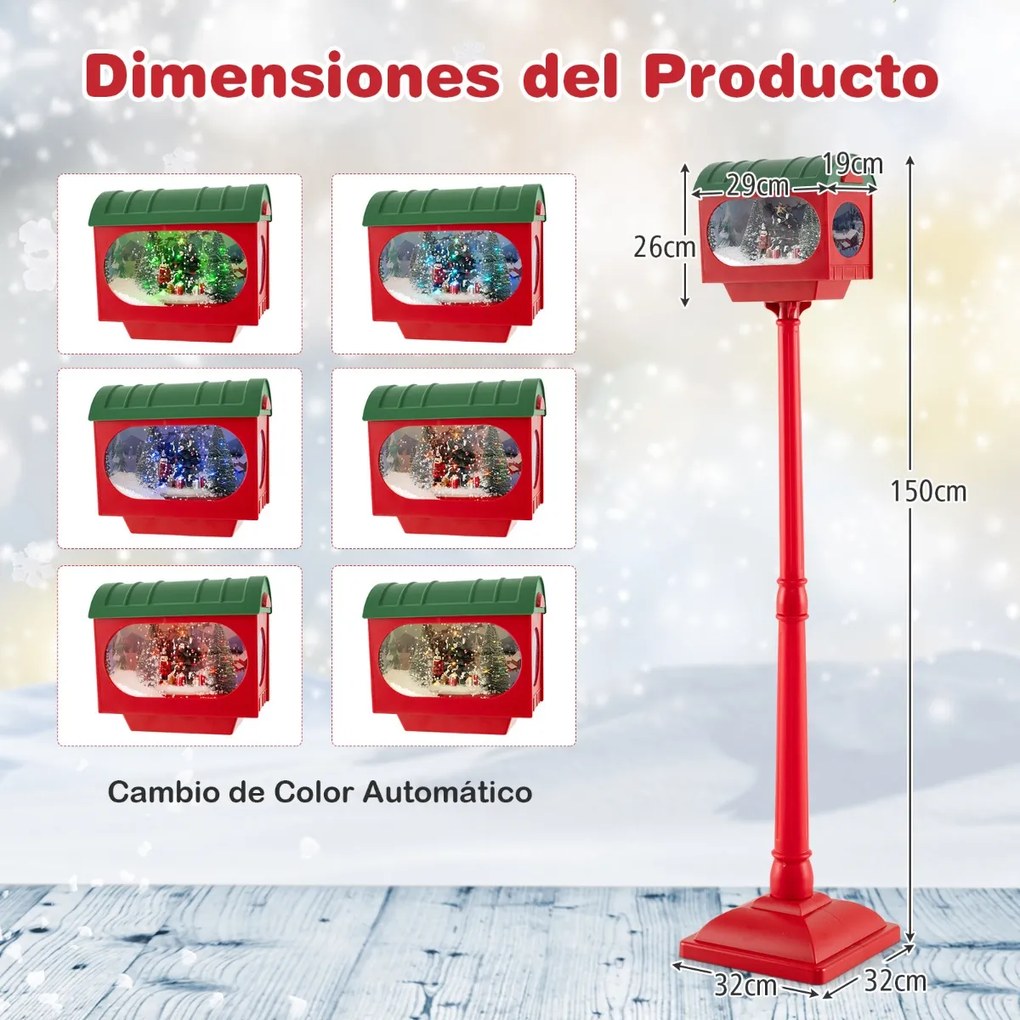 Candeeiro de rua musical de Natal de 150 cm Poste festivo com globo de neve ativado por som Lâmpada do Pai Natal