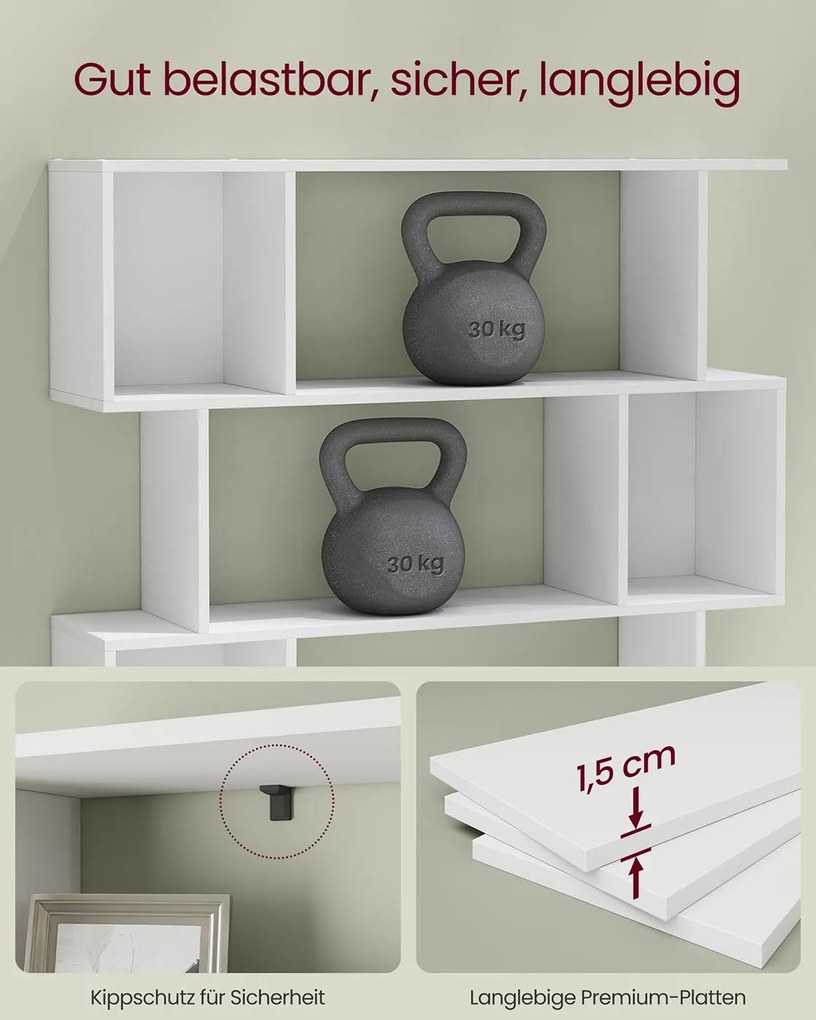 Estante em forma de S com 5 prateleiras abertas 24 x 90 x 159 cm Branco