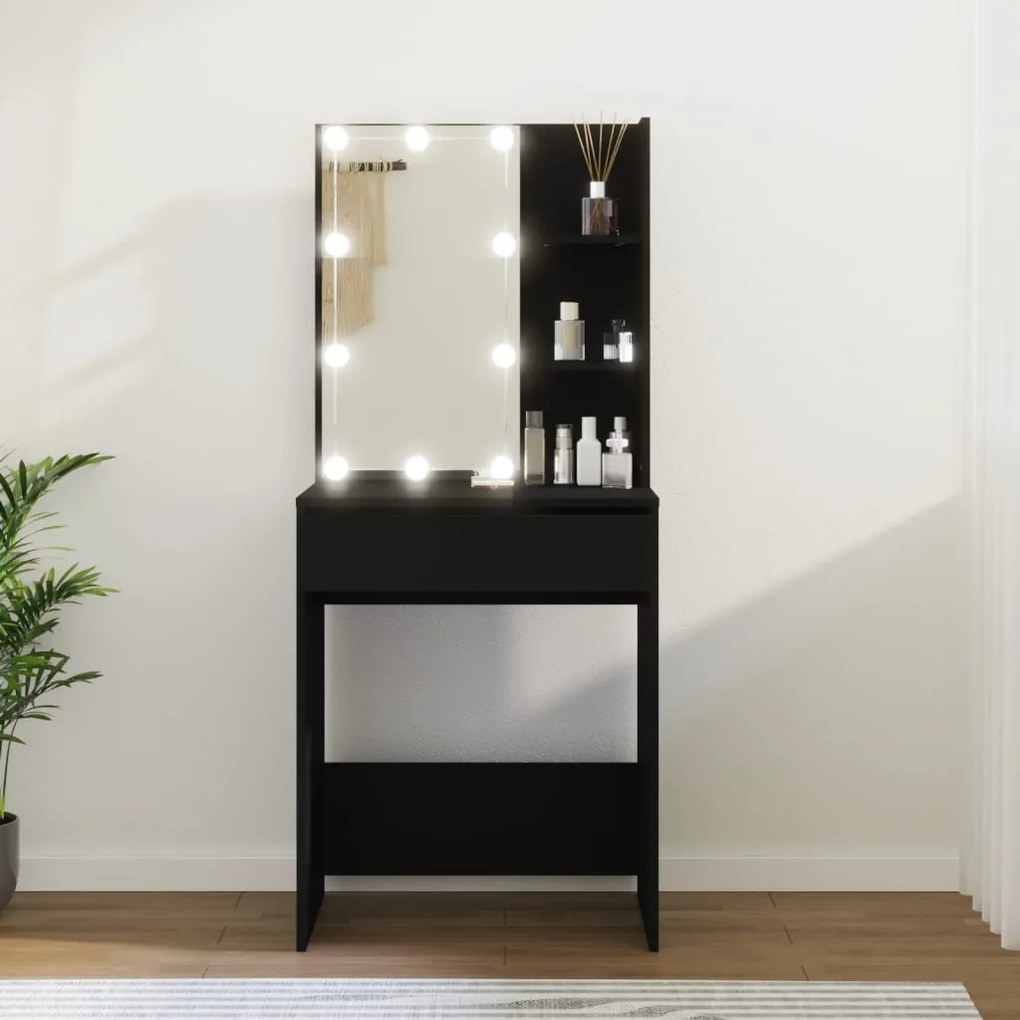 808829 vidaXL Toucador com luzes LED 60x40x140 cm preto