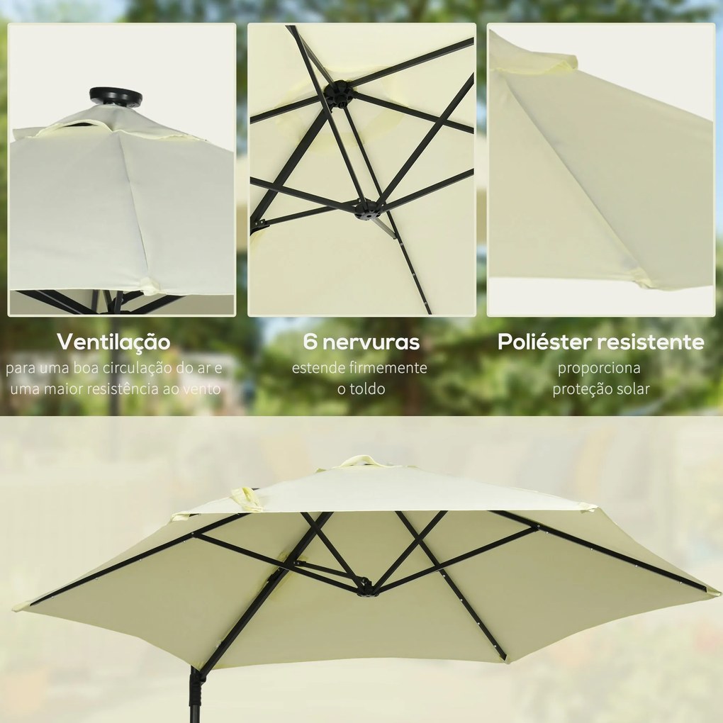 Chapéu de Sol Excêntrico Ø256x248 cm com Luzes LED Solar Mastro Girató