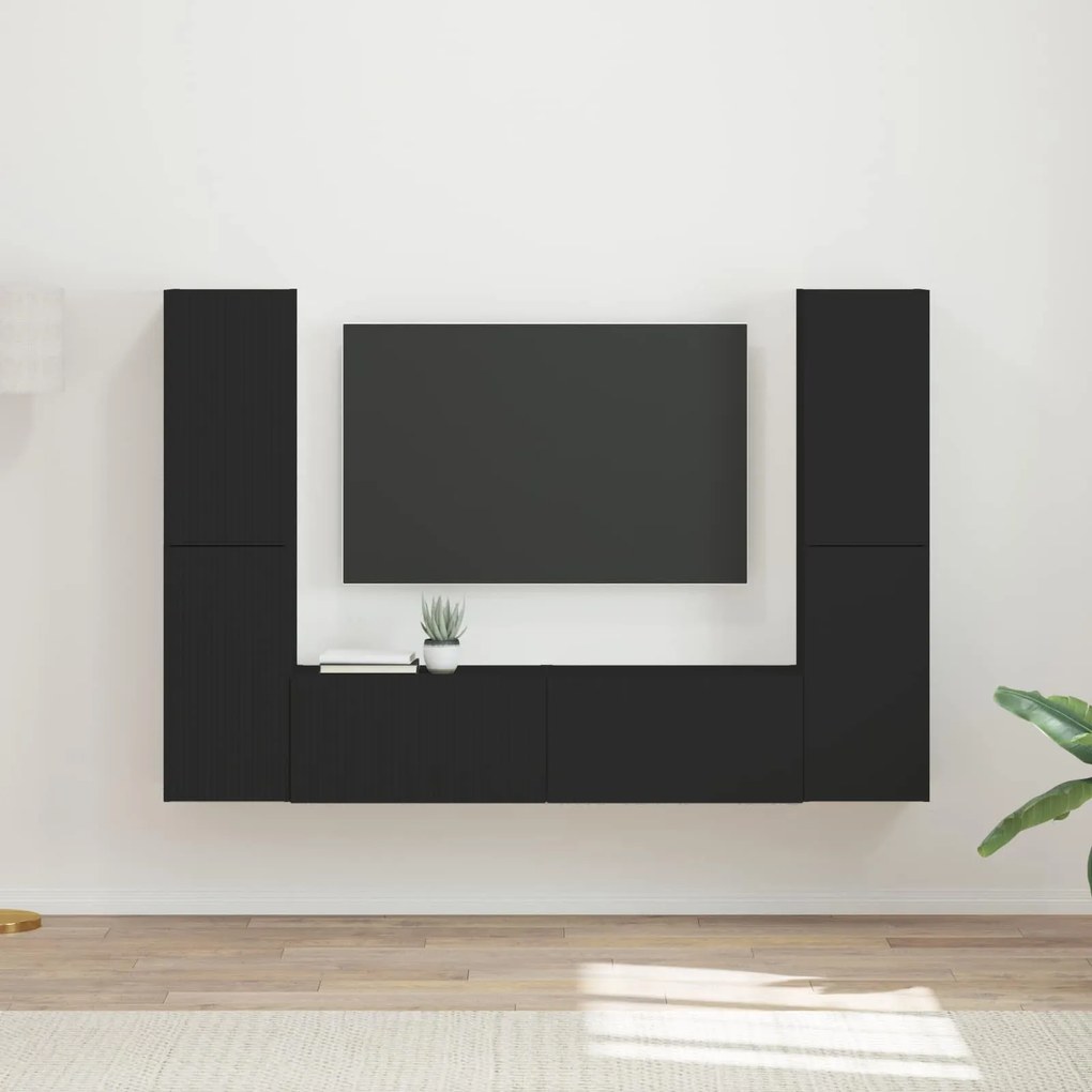 vidaXL Conjunto de móvel de TV 6 pcs Preto Madeira processada