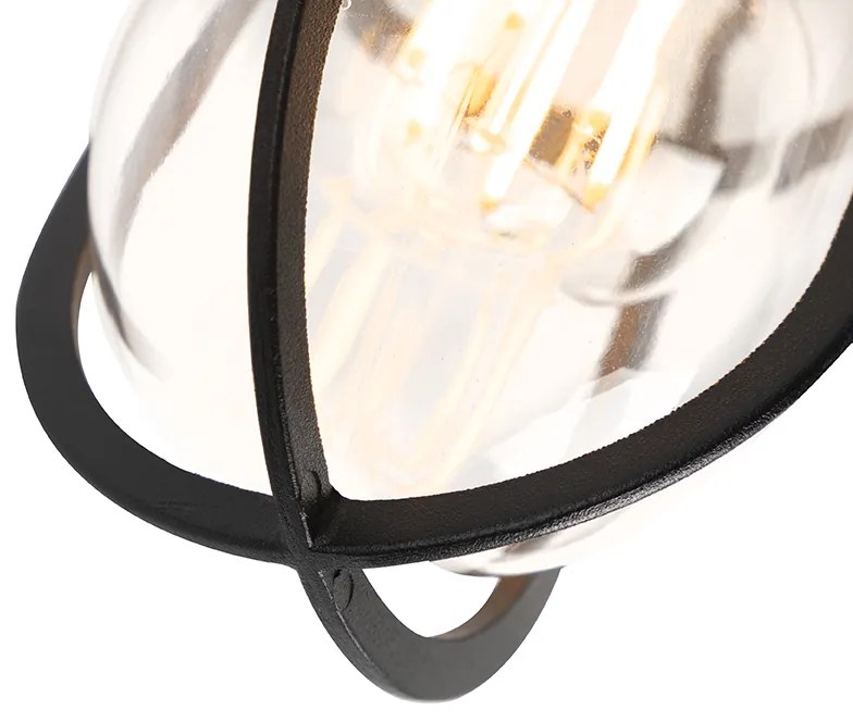 Candeeiro de teto exterior rústico preto com vidro IP44 - Elza