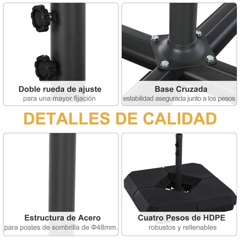 Base para Chapéu de Sol com Pesos Recarregáveis com Água ou Areia 15L