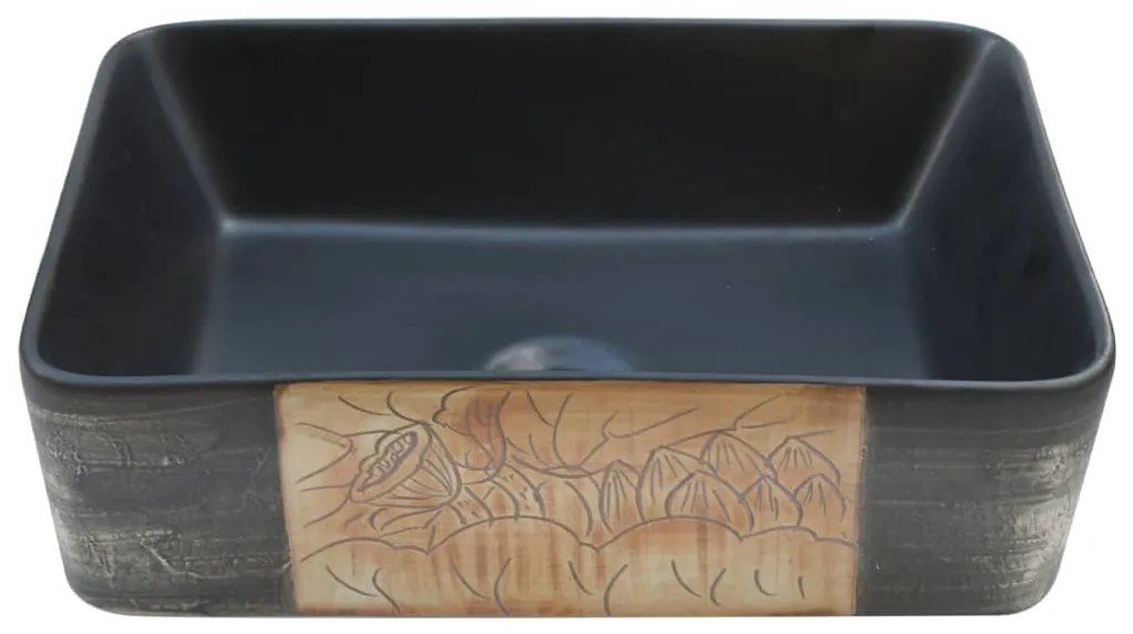 Lavatório retangular 46x35,5x13 cm cerâmica preto e castanho