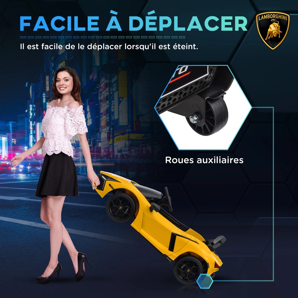 Carro elétrico de 12 V com licença da Lamborghini - Carro elétrico com controlo remoto, velocidade de 3-5 km/h, para crianças dos 3 aos 5 anos, amarel