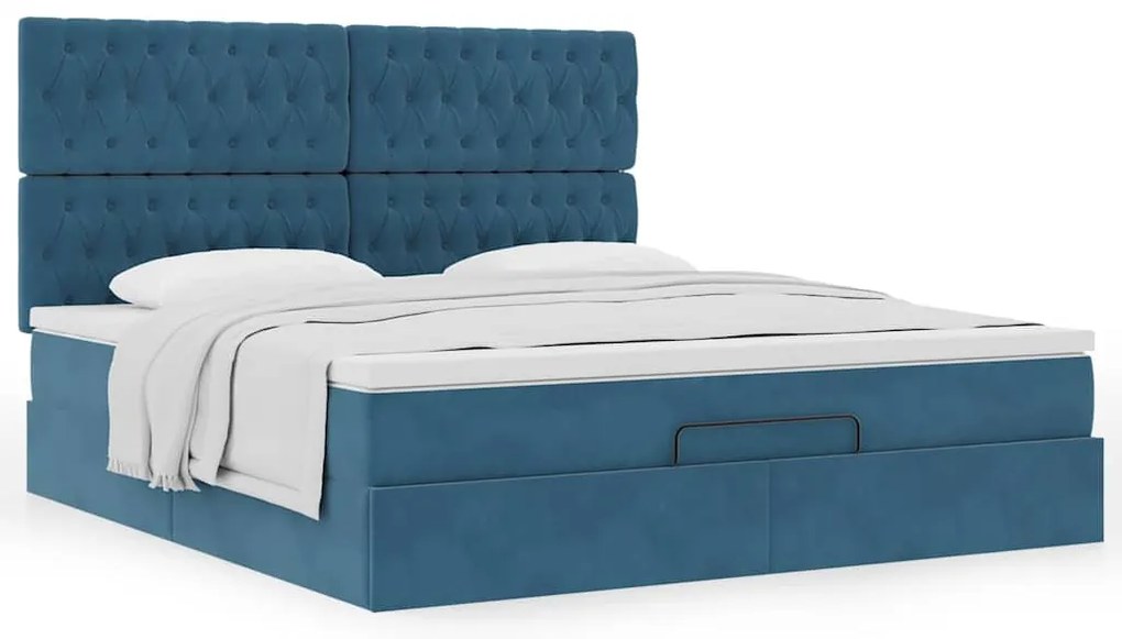 Estrutura cama otomana colchões 180x200 cm veludo azul escuro