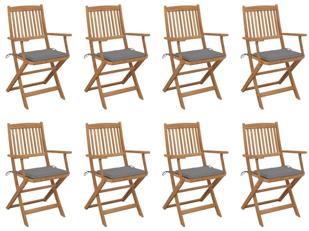 vidaXL Cadeiras de exterior dobráveis c/ almofadões 8pcs acácia maciça