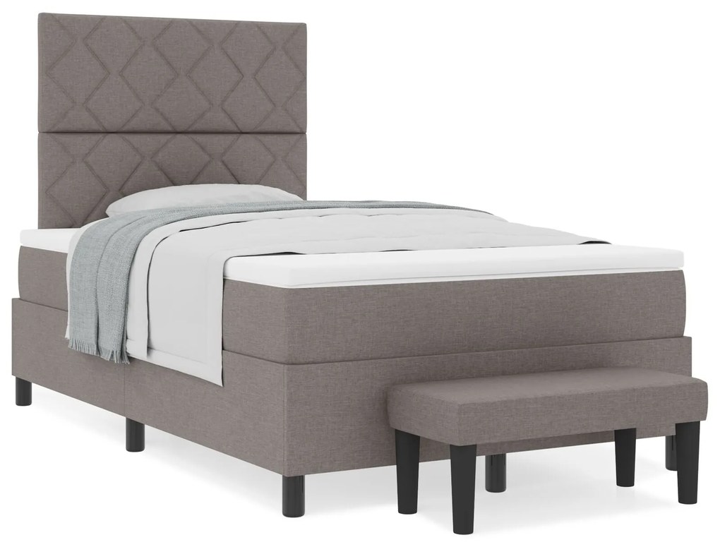 Cama Box Spring com colchão e banco taupe 120x190 cm Tecido
