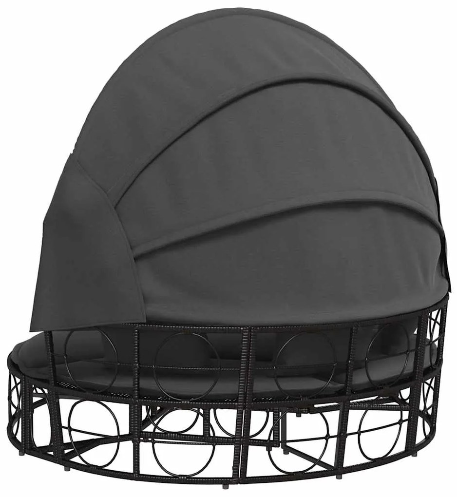 Cama lounge de exterior c/ toldo e almofadões vime PE preto