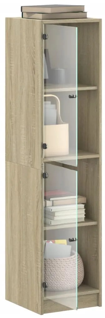Aparador alto c/ portas de vidro 35x37x142 cm carvalho sonoma