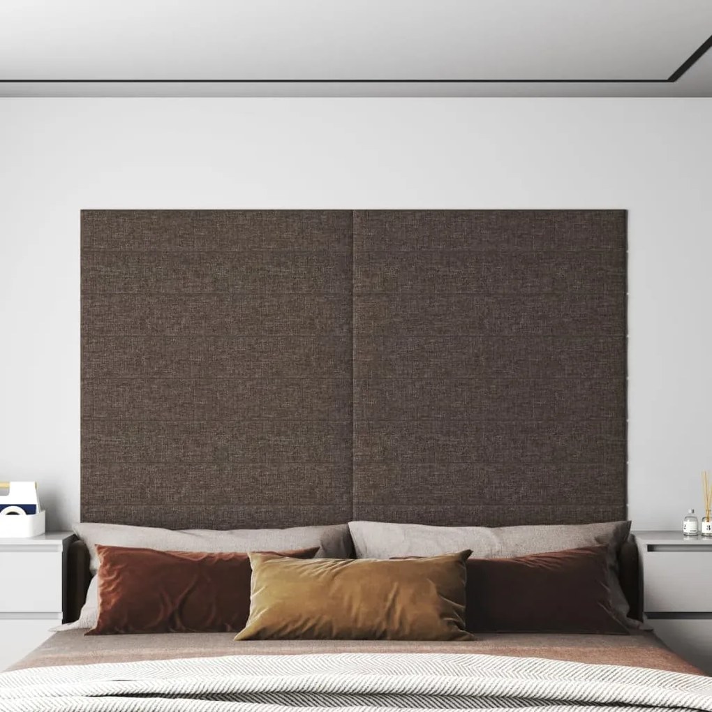 vidaXL Painel de parede 12 pcs 90x15cm tecido 1,62m² cinza-acastanhado