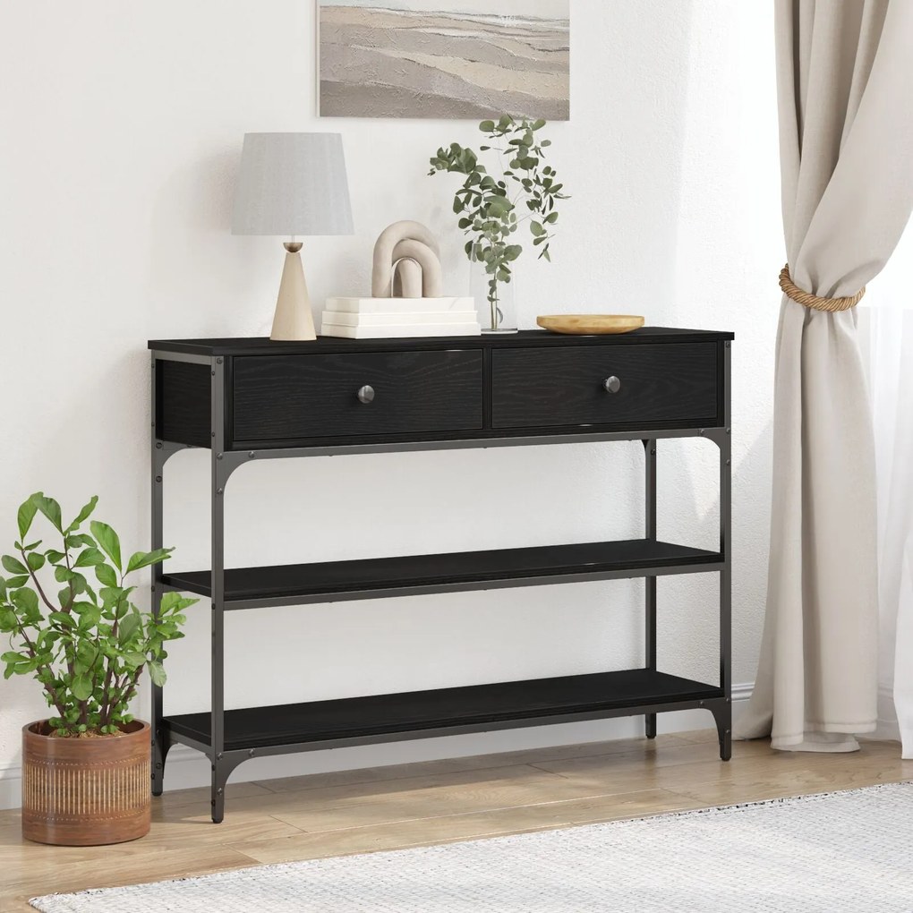 Mesa de Consola vidaXL Preto Carvalho 100x25x75 cm Madeira Engenharia