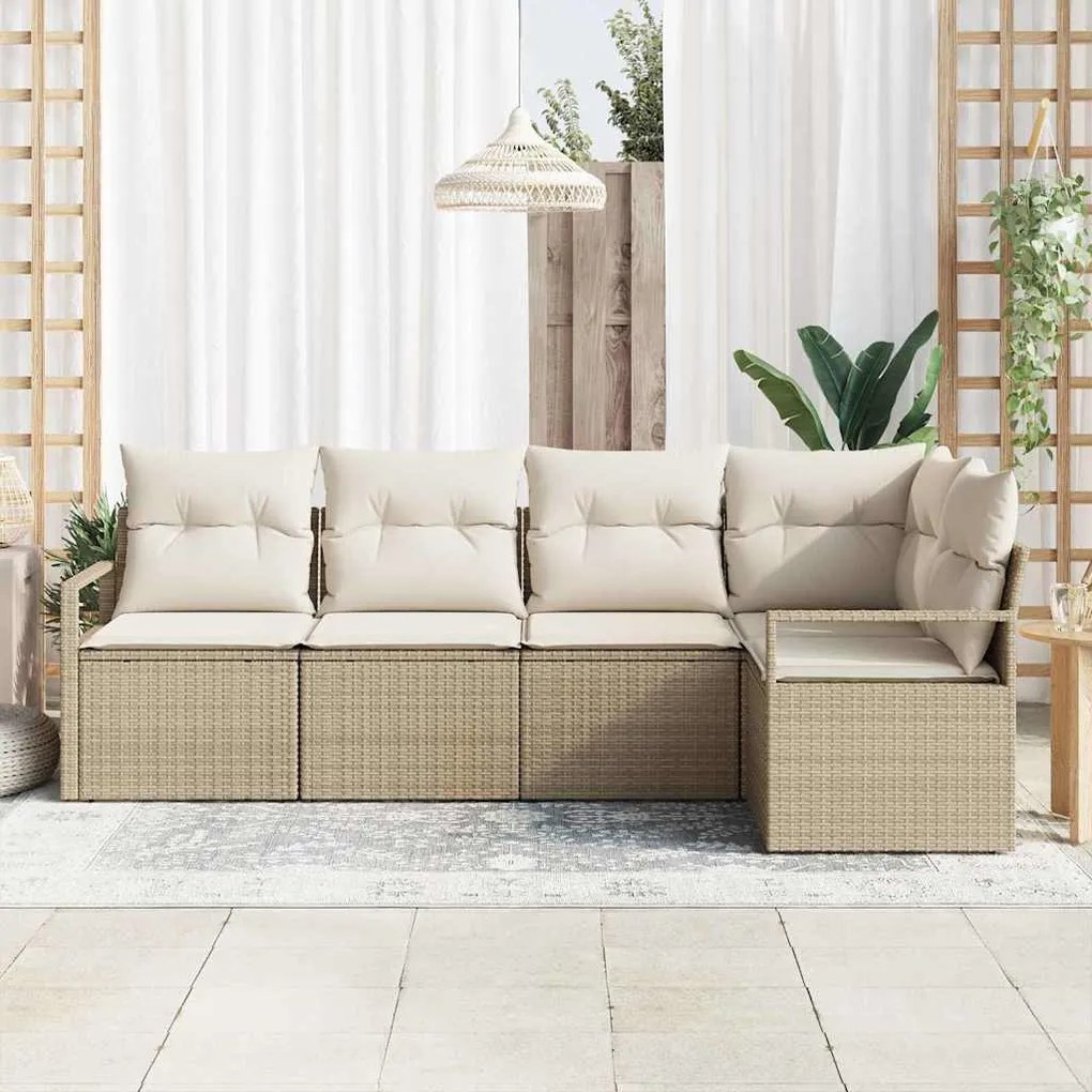 Conjunto de Sofá de Jardim vidaXL de 5 Peças com Almofadas Bege Rattan