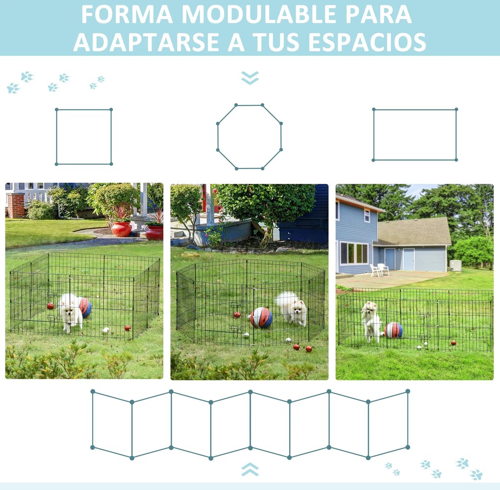 PawHut Parque para Cães 8 Painéis 61x61cm Dobráveis Gaiola Metálica pa