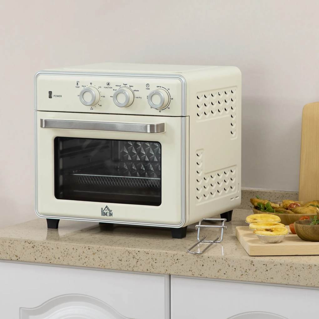 Mini Forno Elétrico de Bancada com Convecção 20 L 1400 W, 7 Funções, 90-230 °C, Temporizador 60 Min, Creme