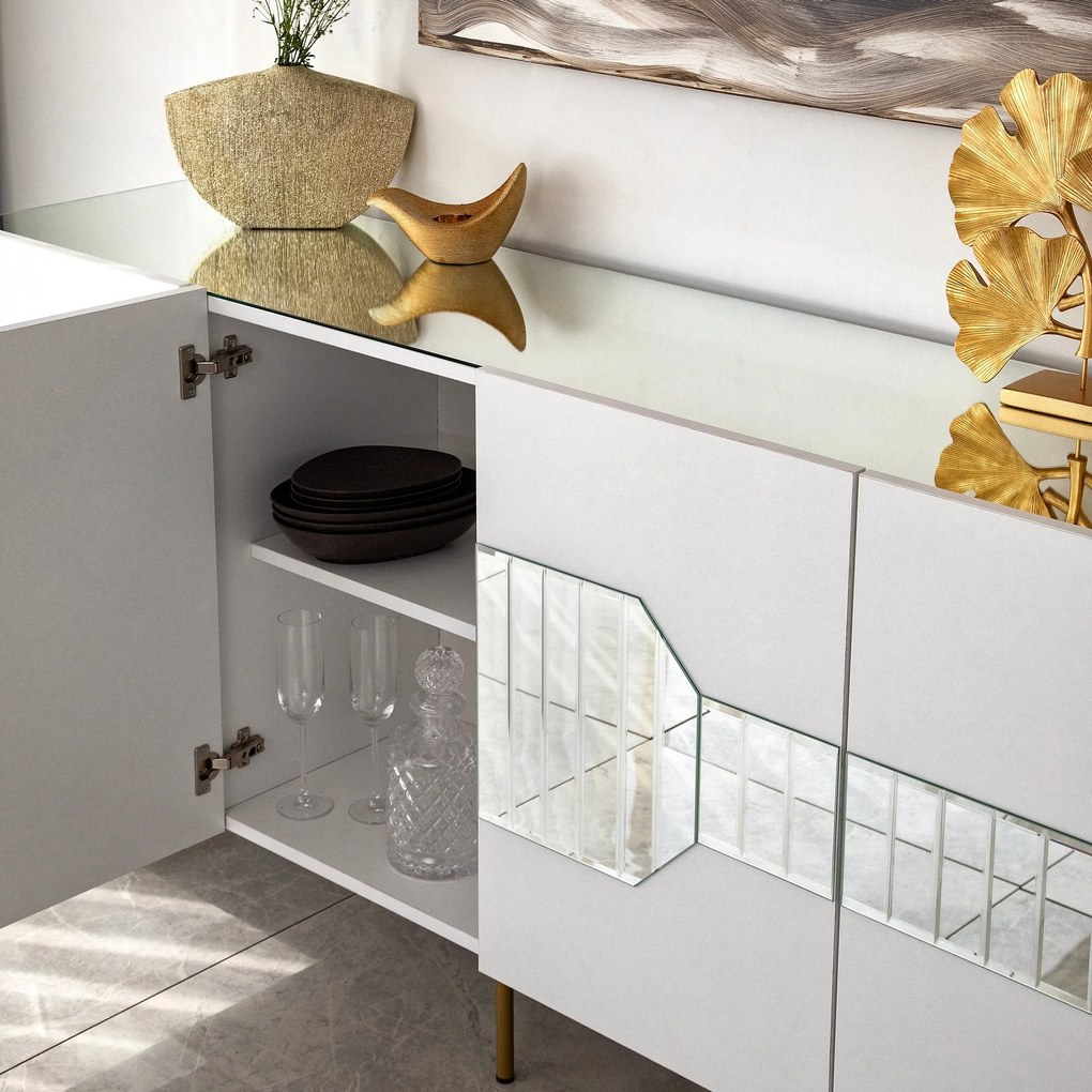 Console Milan – Branco/Dourado – 180 x 80 x 40 cm