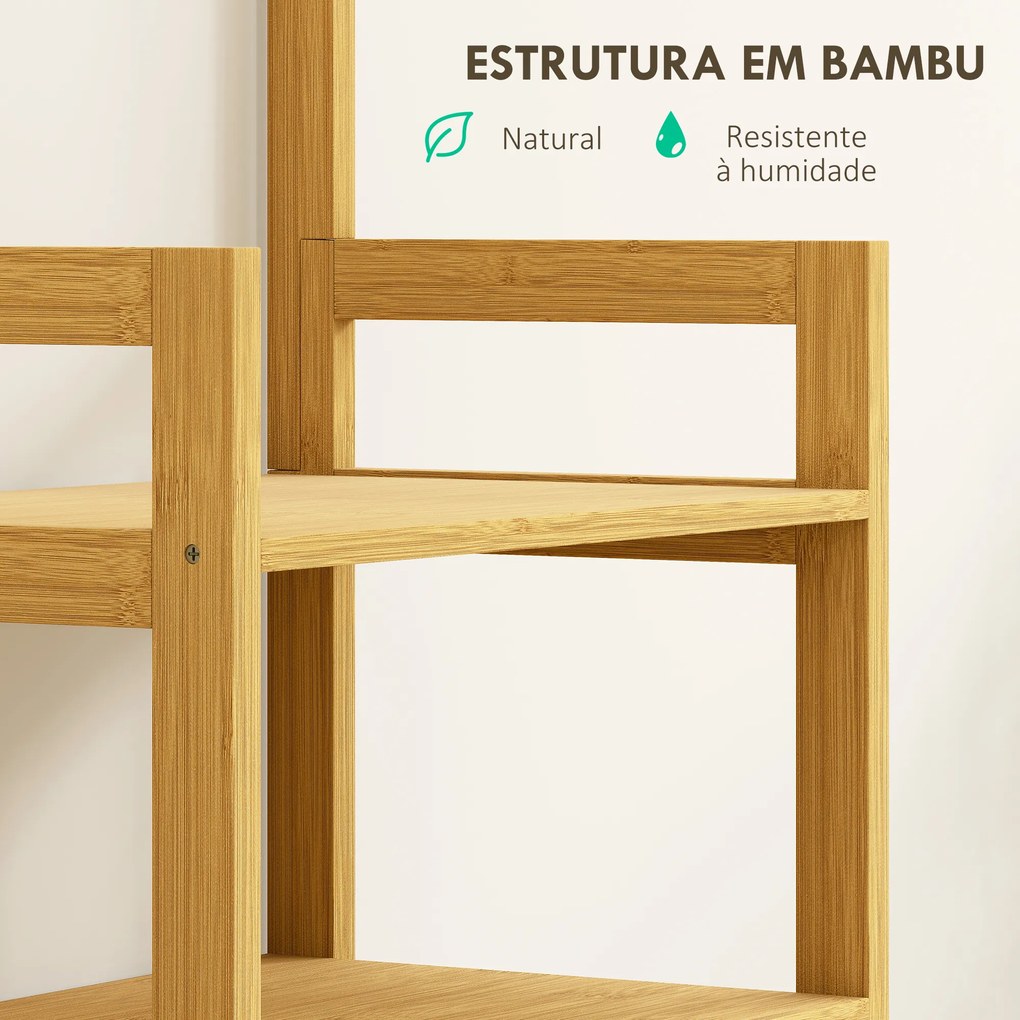 Estante de Casa de Banho em Bambu com Espelho Estante de Arrumação com 2 Gavetas de Tecido 48,5x30x170 cm Madeira