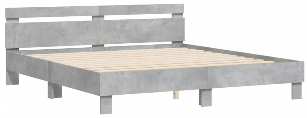 Estrutura cama cabeceira e luzes LED 180x200cm cinzento cimento