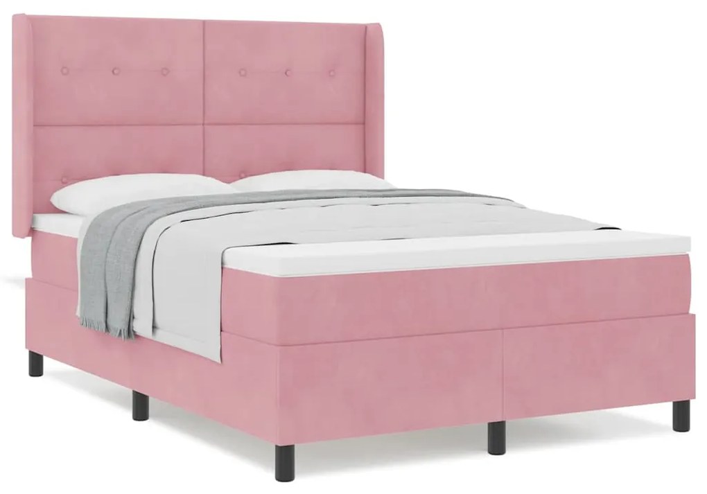 Cama Box Spring com Colchão Rosa 140x190 cm Veludo