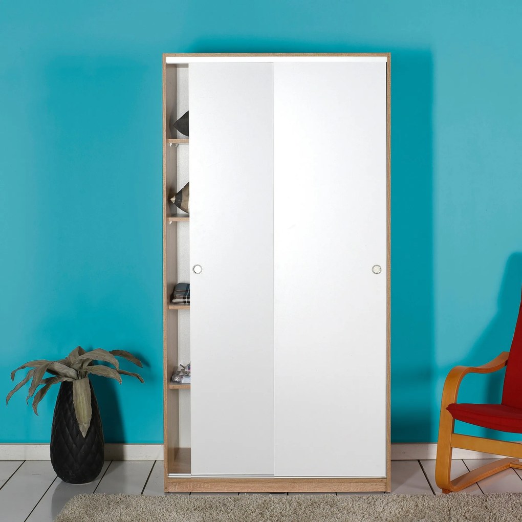 Roupeiro "Coral" – Salmão &amp; Branco – 94 x 182 x 52 cm – Design Moderno