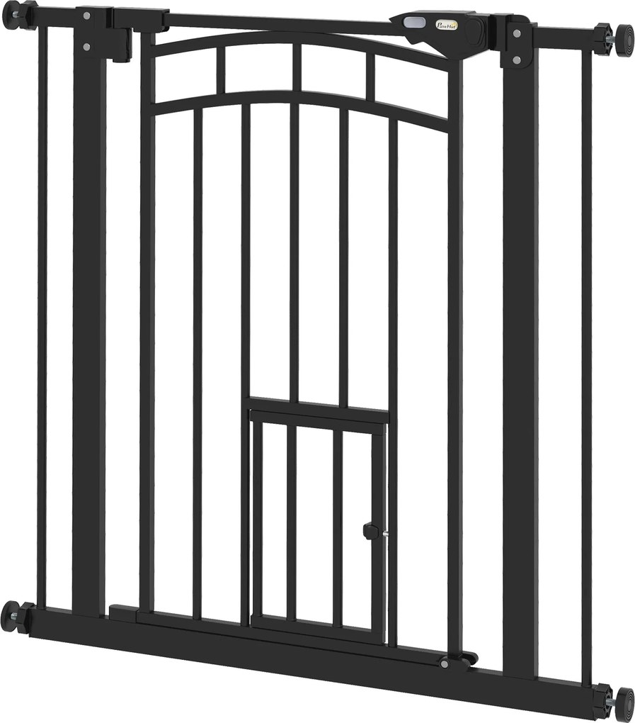 Barreira de segurança para animais com fecho automático, sem necessidade de perfuração, de 74 a 80 cm, em aço preto