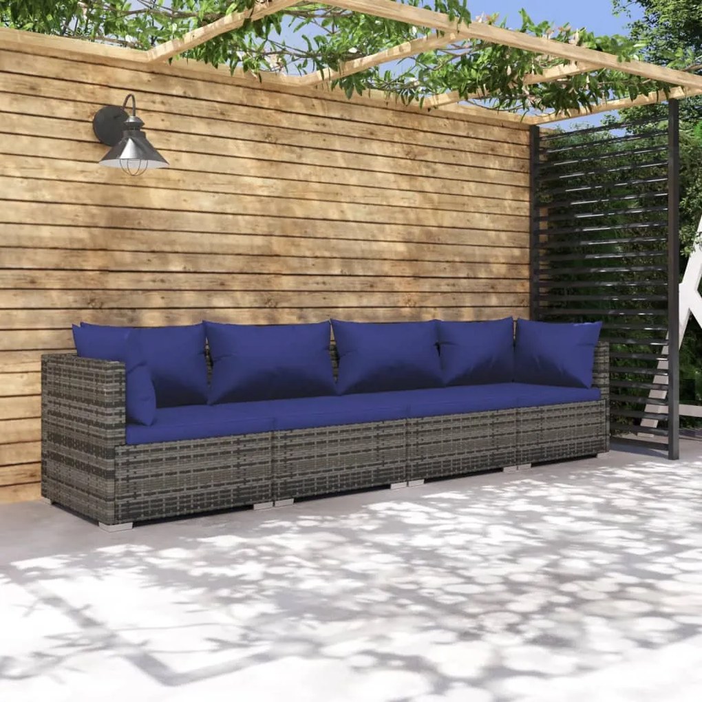 vidaXL 4 pcs conjunto lounge de jardim c/ almofadões vime PE cinzento