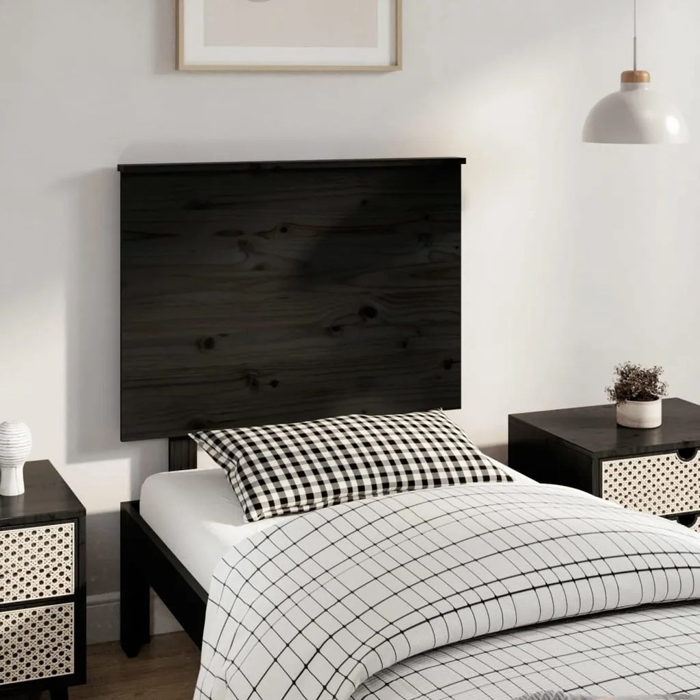 vidaXL Cabeceira de cama 79x6x82,5 cm pinho maciço preto