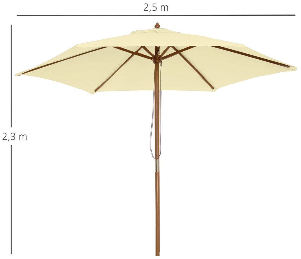 Chapéu de Sol Ø250x225cm Chapéu de Sol com Mastro de Madeira com 6 Has