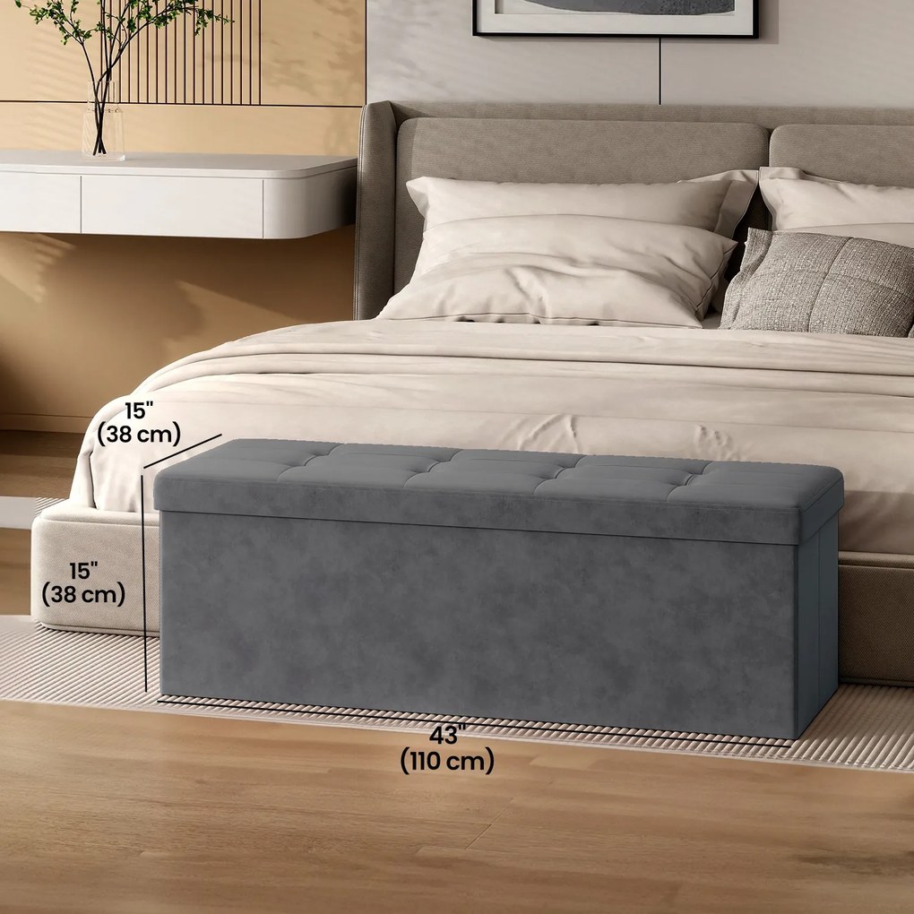 Banco com espaço de arrumação em veludo 38 x 110 x 38 cm cinzento ardósia