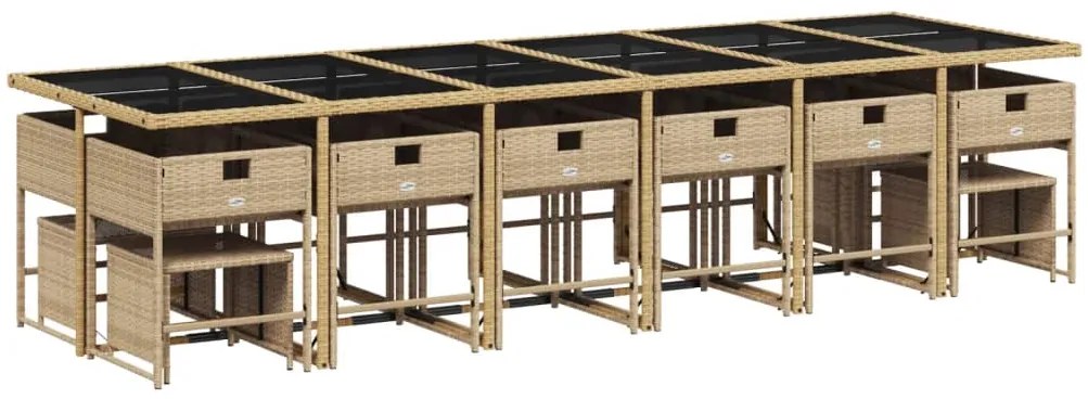 11 pcs conj. jantar jardim c/ almofadões vime PE bege misturado