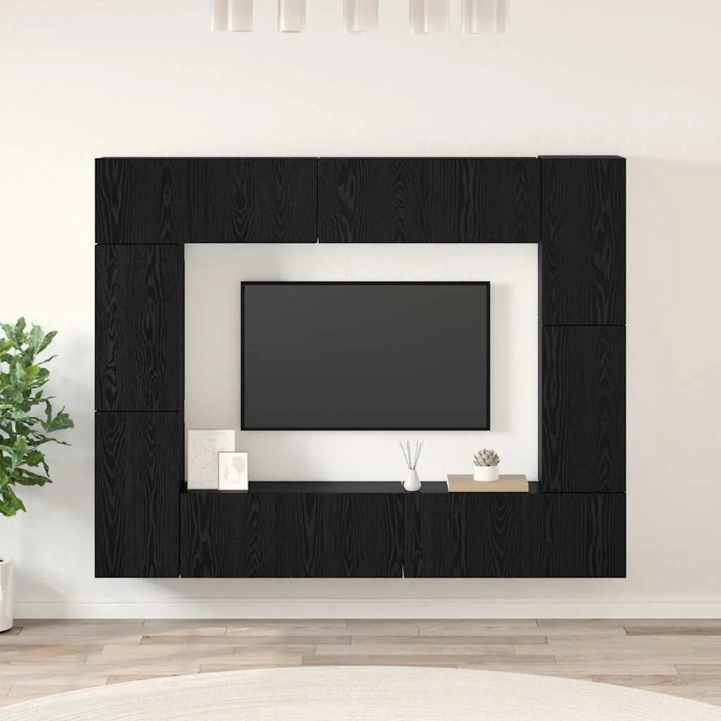 vidaXL Conjunto de móvel de TV 8 pcs Carvalho preto 80 x 30 x 30 cm