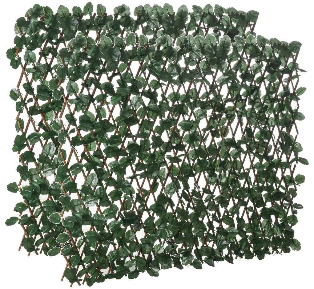 Outsunny Vedação com Treliça Expansível de 2 Peças com Folhas Artificiais Parede de Folhas com Vime Decorativa Vedação de Privacidade 295x70 cm Verde